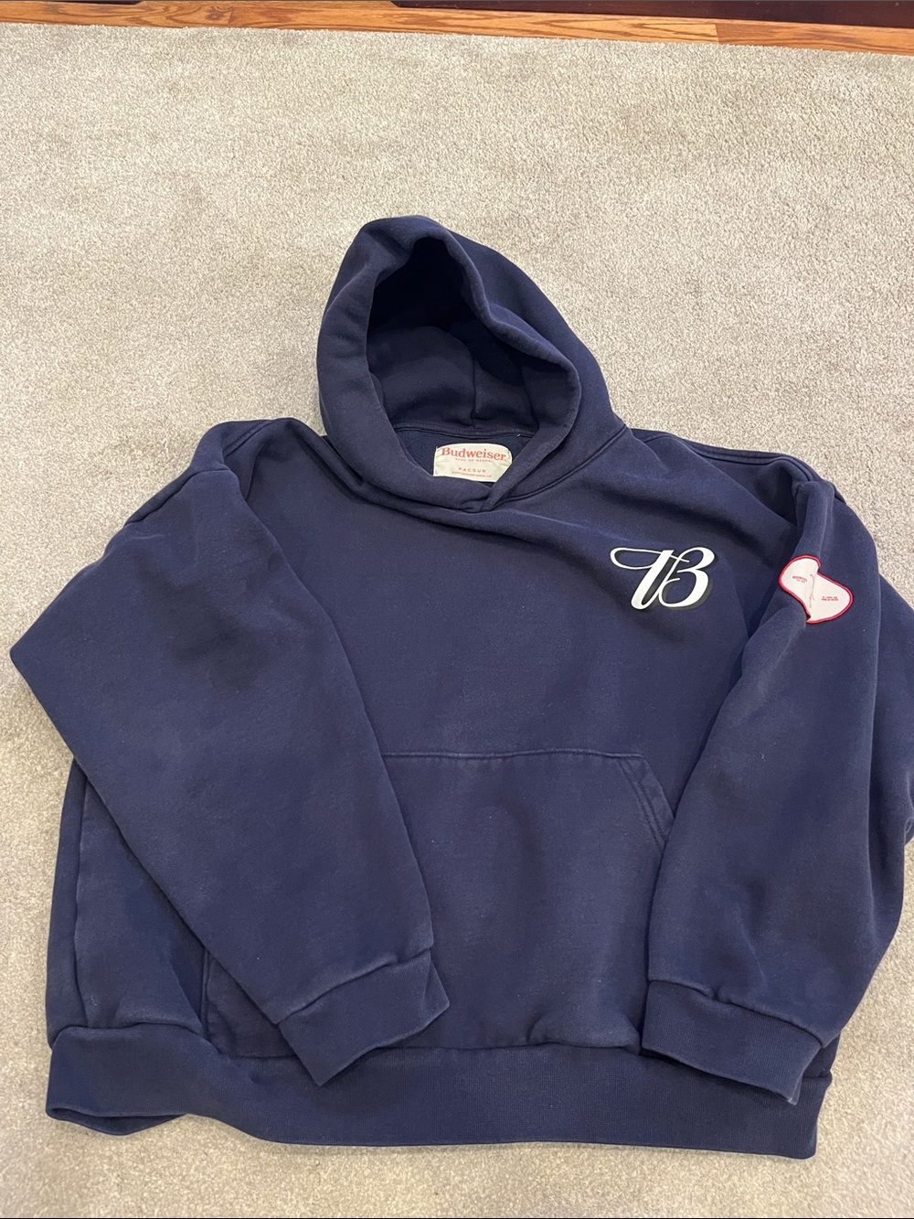 Budweiser mens Navy Hoodie with Script TB Logo
